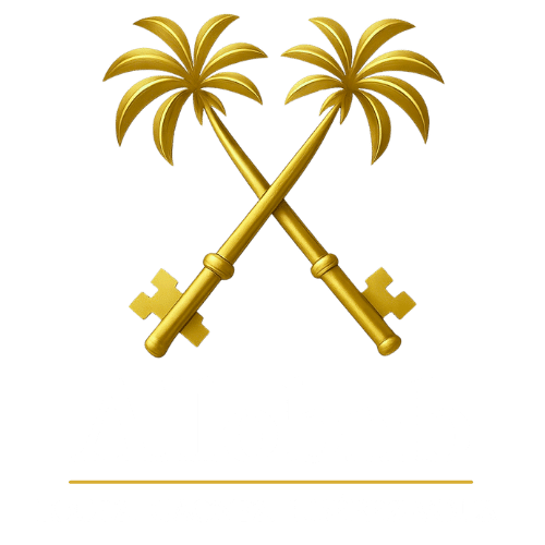 Logo conciergerie Madagascar Allobnb palmiers croisés or premium