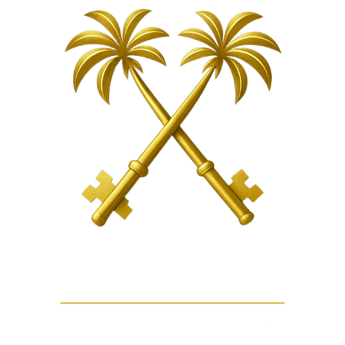 Logo conciergerie Madagascar Allobnb palmiers croisés or premium